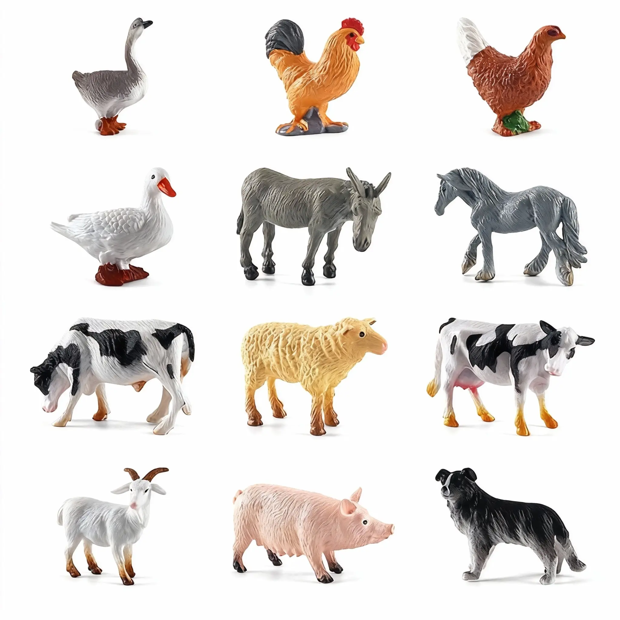 12pcs Farm Animal Simulation Model Toys, Animals Figurines, Mini Chicken Duck Goose Horse Cow Creative Solid Handmade Christmas Birthday Gift Figures, Animal Model Set