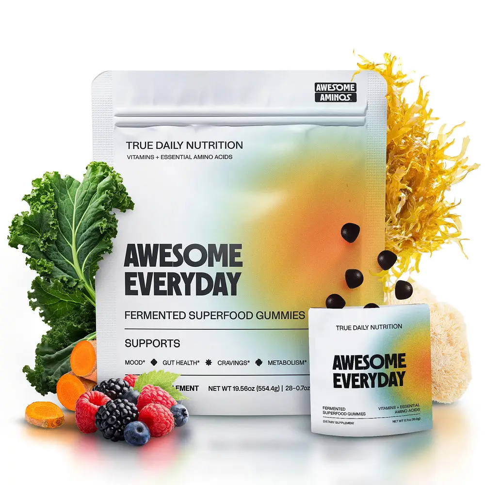Awesome Aminos Everyday Fermented Superfood Gummies for Men & Women, Multivitamin With All 9 Essential Amino Acids, Prebiotics, Organic Fruits & Veget