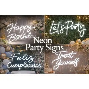 LED Neon Party Signs – Happy Birthday, Let’s Party & More