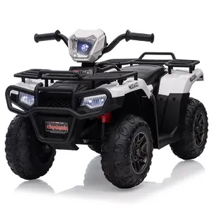 White Kids Ride On ATV, 12V Battery-Operated Car for 37Months+, Dual Speed Adjustment 1.5-2.2mph, One Button Start，LED Light，Music, USB for Toddlers