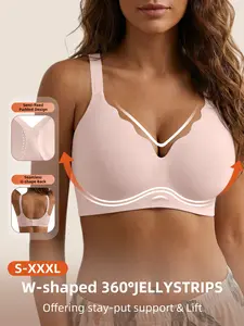 Jelly Wireless Push-Up Bra, Micro V Wave Edge Design, Seamless Breathable Comfort, Medium Support, All Seasons, Fitted Casual Style, Underwear