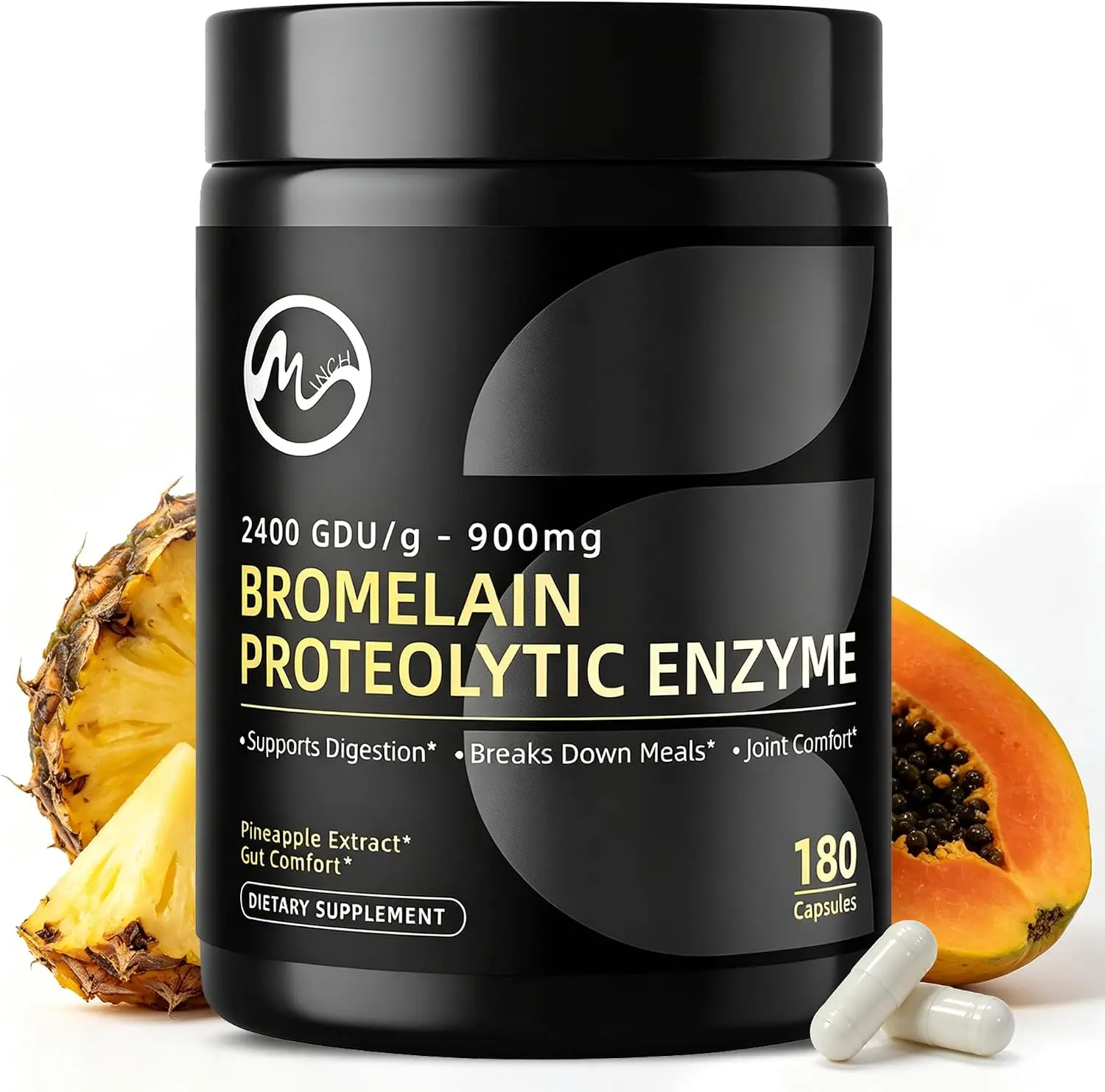 M inch Bromelain 900mg, 2400 GDU/g Pineapple Enzyme, High Potency Digestive* Enzyme & Joint Comfort* Supplement, Proteolytic Enzyme for Digestion*, Gluten Free, 90 Servings