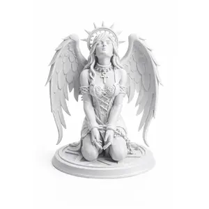 Fallen Angel Statue with Chains, Gothic Sculpture, Dark Fantasy Decor, Winged Figurine