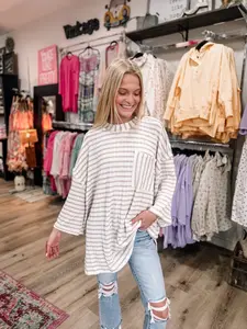 Lavender Striped Oversized Top