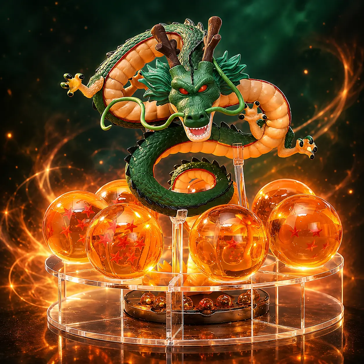 DBZ Handmade Compact Fantasy Dragon Statue with 7 Acrylic Orbs, Resin-PVC Collectible Figure, Detailed Desktop Shelf Decor, Gift for Collectors, Birthdays