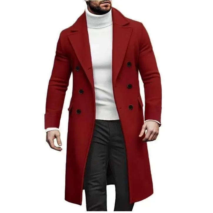 Men's Woolen Long Coat Double-Breasted Men's Jacket Trench Coat Casual Style Outerwear Menswear loose black cloak coat Vintage Windproof Hooded