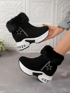 Women's Fashion Leopard Print Boots, British Style Short Ankle Boots, Pull On Boots, Waterproof Thick Sole Shoes for Fall & Winter