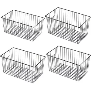 4 Pack Freezer Organizer Bins - Stand up Freezer Organizers for 16 Cu.Ft Upright Freezer, Get Food Improve Air Circulation, Wire Baskets, Black