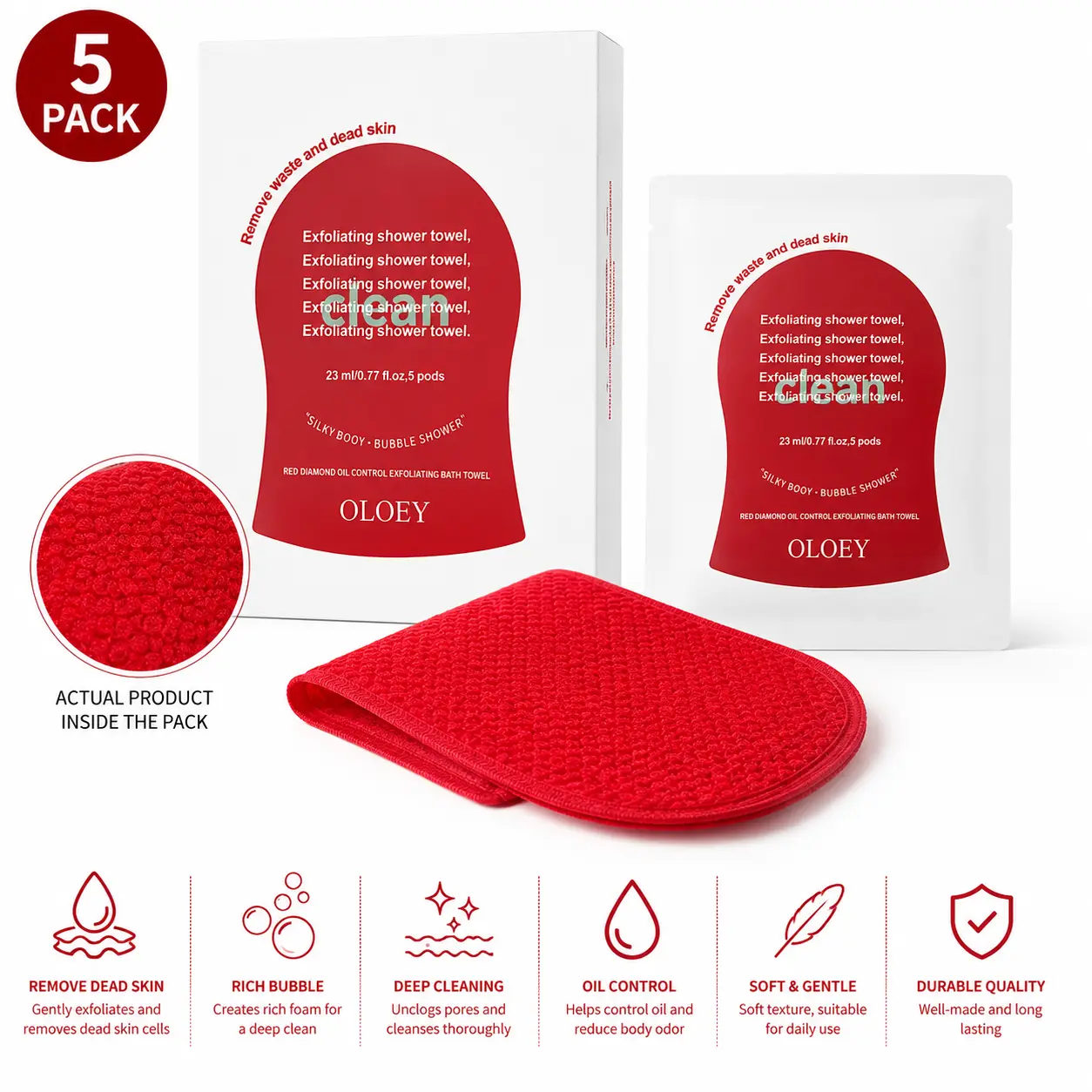 Bath Exfoliating Back Scrubber Towel, Skin Exfoliation Wash Cloth for Shower, Reusable Body Scrub Bath Towel for Men Women, Remove Dead Skin