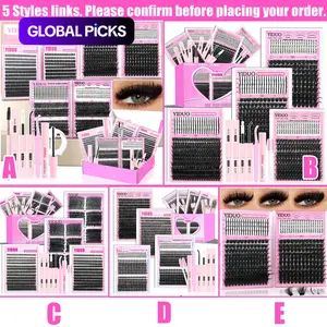 Lash Clusters Lashes Kit  50D/60D/80D/100D/200D/300D/Bottom/Spike/Manga/Volume Lashes Clusters Kit 5-20mm Cluster Eyelash Extension Kit Eyelashes Extensions D-Curvature With Lash Bond and Seal, Lash Remover，Lash Tweezers,Eyelash Brush DIY at Home Easily