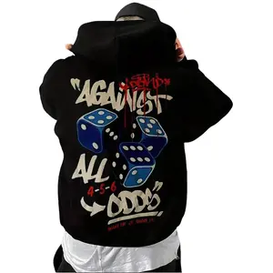 Men Against All Odds Graphic Hoodie With Dice Print And Kangaroo Pocket For Fall Winter Outdoor Wear