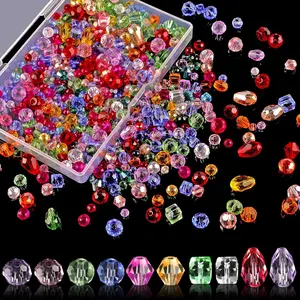 Crystal Beads, 1000pcs Glass Beads, Assorted Crystal Beads for Jewelry Making, Rondelle Jewelry Beads with Container Box, Glass Beads Bulk for DIY Necklace Bracelet Earring(4/6/8mm, Mixed Color) Square