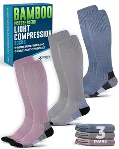 Doctor's Select Knee High Light Compression Socks for Women & Men - 3 Pairs, 8-15 mmHg, Gray, Blue, Rose