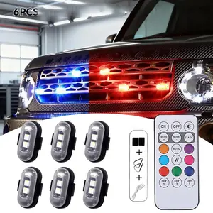 6PCS  Wireless LED Lights for Car with Remote Control 8 Colors 10 Modes USB Charge IP65 Waterproof Anti-Collision for Car ,Motorcycle ,Bike ,Black,Gift