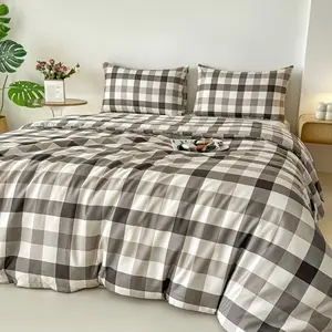 3pcs brown Plaid Bedding Set, Includes 1 duvet cover and 2 Pillowcases, Zipper Design, Soft Fabric, Suitable for All Seasons, Soft Bedding Sets