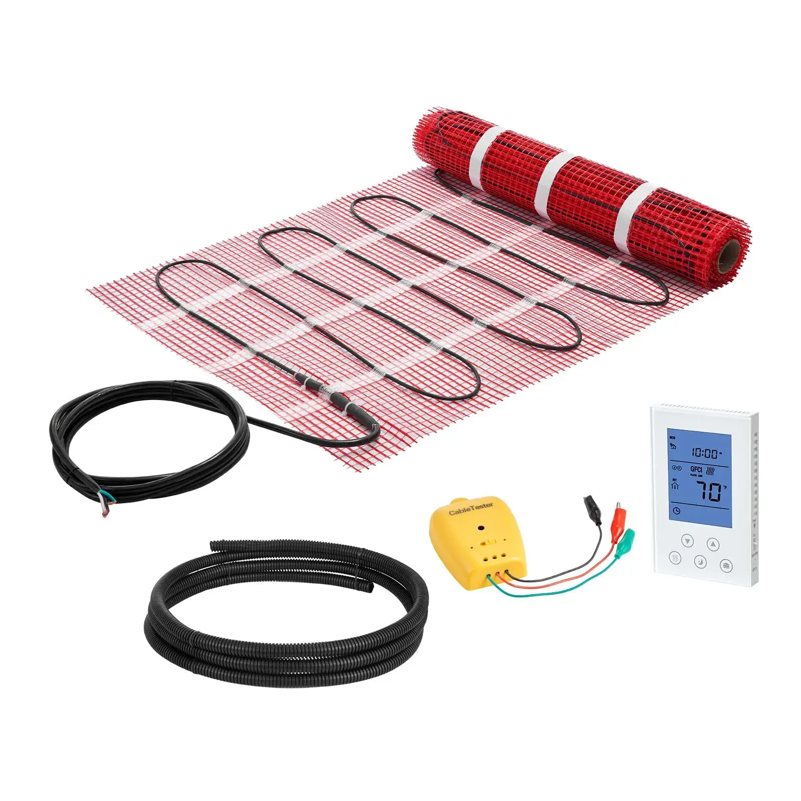 VEVOR 15 sqft Self-Adhesive Mesh Grid Floor Heating Mat System, 120V Plug Electric Radiant Heated System with Programmable Adjustable Thermostat, Alarm & Cables, Easy DIY Projects Installation for Tile, Stone Floors (Father's Day Deal)