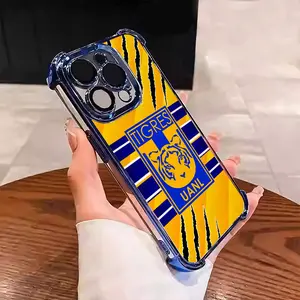 Mexican Football Tigres UANL Yellow blue color blocking Suitable for Aesthetic Electroplated TPU Casing For iphone 17 16 15 14 13 12 11 X XS PRO PLUS MAX AIR Four Corners Anti-Fall Transparent Casual Soft Silicone Phone Cases Perfect Gift for Men's L1733