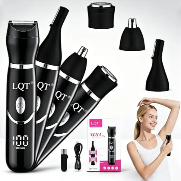 LQT Women's 4-in-1 Full Body Trimmer - LCD USB Rechargeable Multi-Head Intimate Hair Shaver Kit for Personal Grooming
