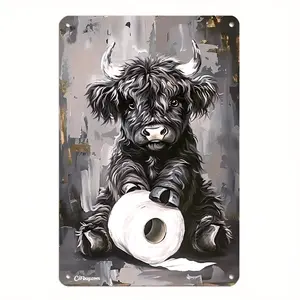 Aluminum Home Decor Highland Cow Wall Art Rustic Bathroom Decor Vintage Design Western Aluminum Sign 8x12 Inch Country Farmhouse Toilet Paper Holder