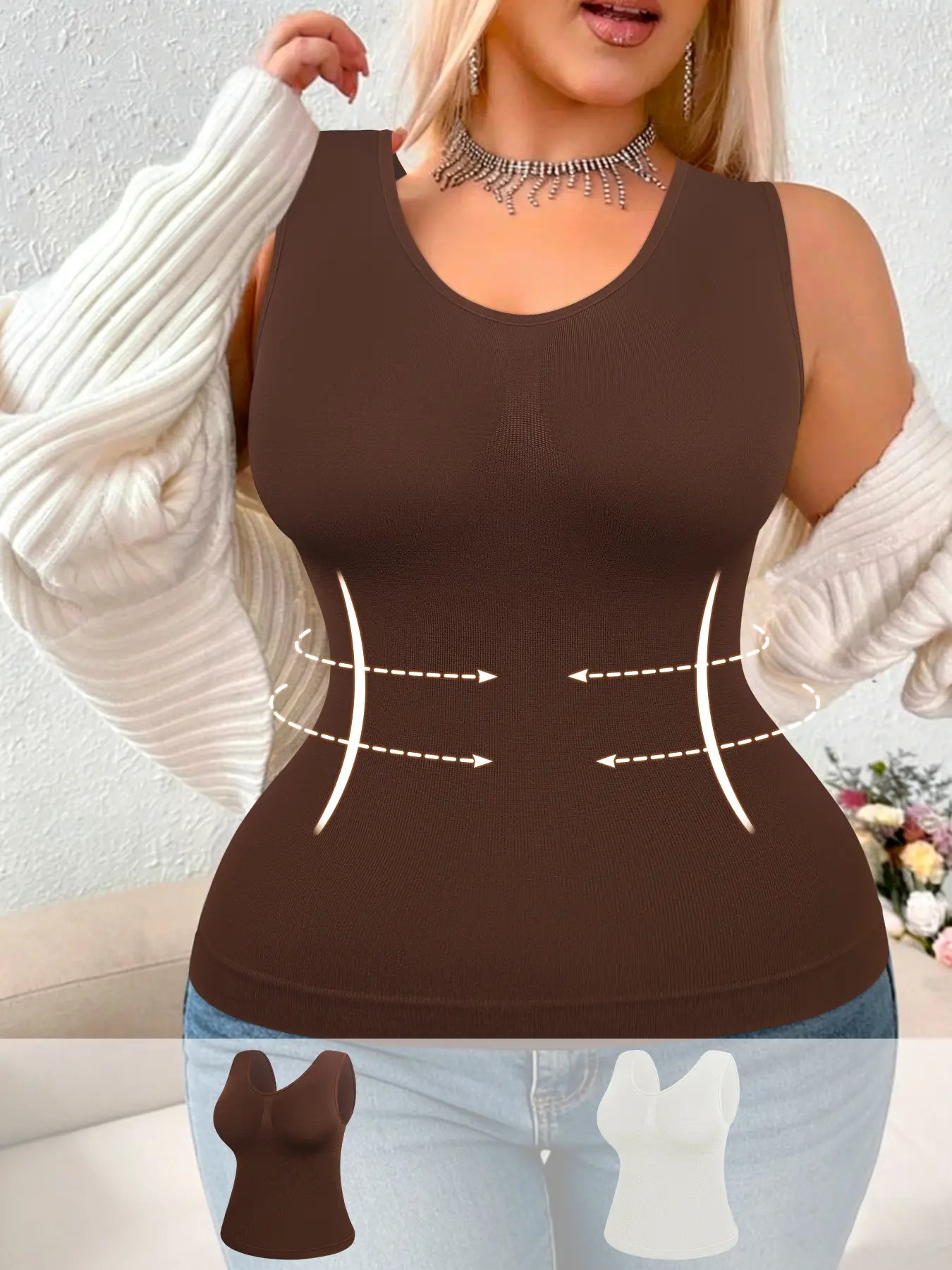 Women's Plus Size Seamless Shaper Tank Top 2-Piece Set - Unpadded Cami with Tummy Control, Waist Slimming, 360 Surround Shaping, Breast Push-Up, Butt Lift, Summer Lightweight Design