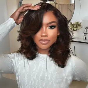 Unice Ombre Chestnut Brown Curly Wave Wig Pre Everything 13x4 Lace Frontal Human Hair Wigs 12 Inch Friendly for Beginners Natural Scalp