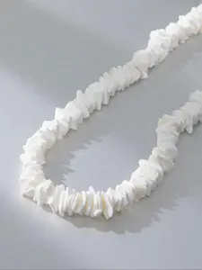 White Puka Shell Necklace - Hawaiian Style Clam Chip Surfer Necklace 16 in-19 In