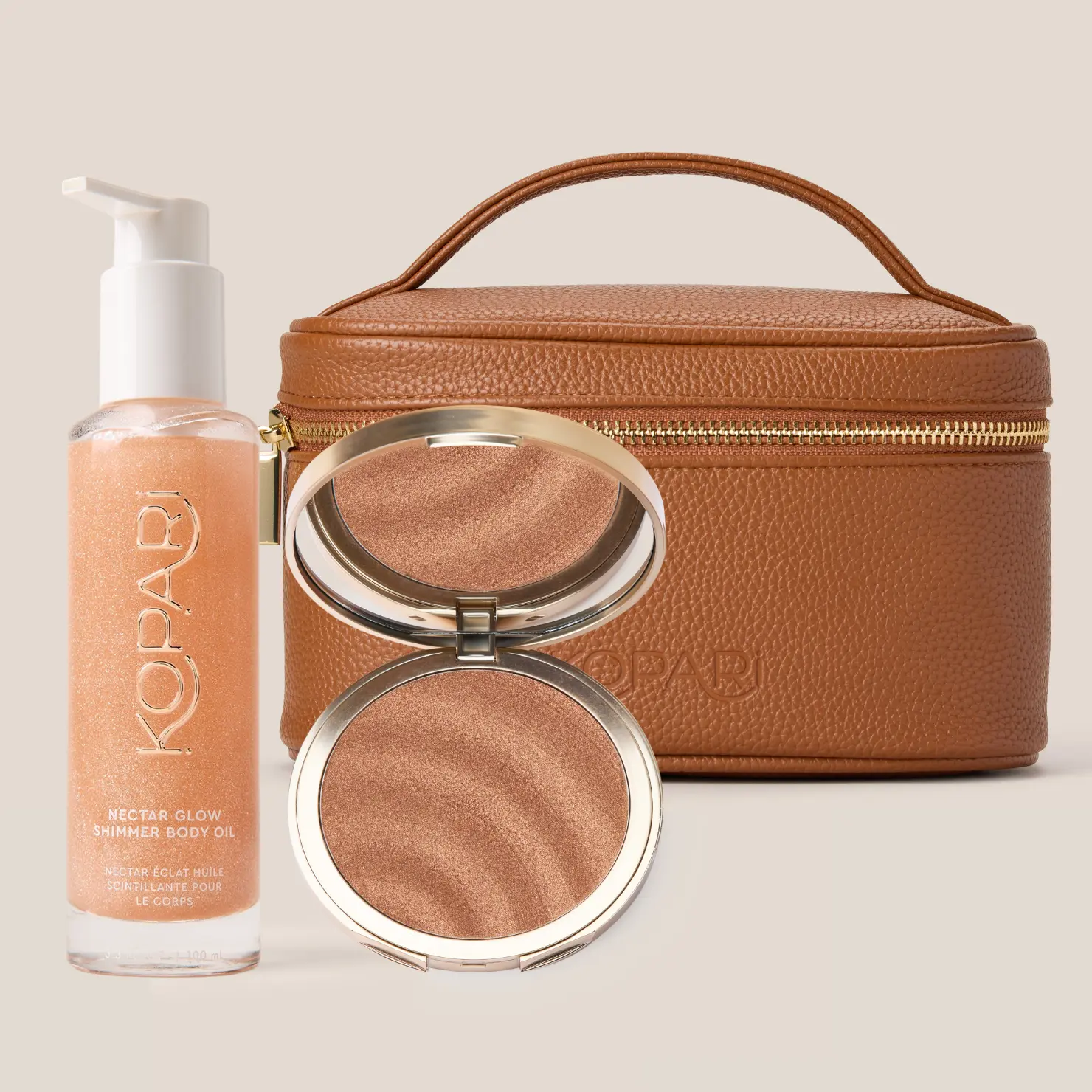 Kopari Golden Hour Body Set - Evening Glow with Shimmer Body Oil + Luminous SPF Compact