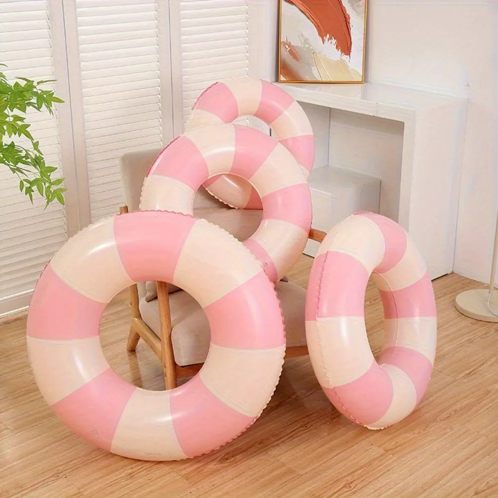 Pink-White Striped Plastic Inflatable Swimming Ring - Kids Float Toy, Leak Proof, Multi-Size (3 Sizes), Large Buoyancy, Rounded Edges, Easy to Clean for Summer Pool Play, Photography Props