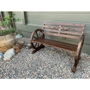 41" Rustic Wooden Wheel Bench, 2-Person Wagon Slatted Seat, 550lb Capacity