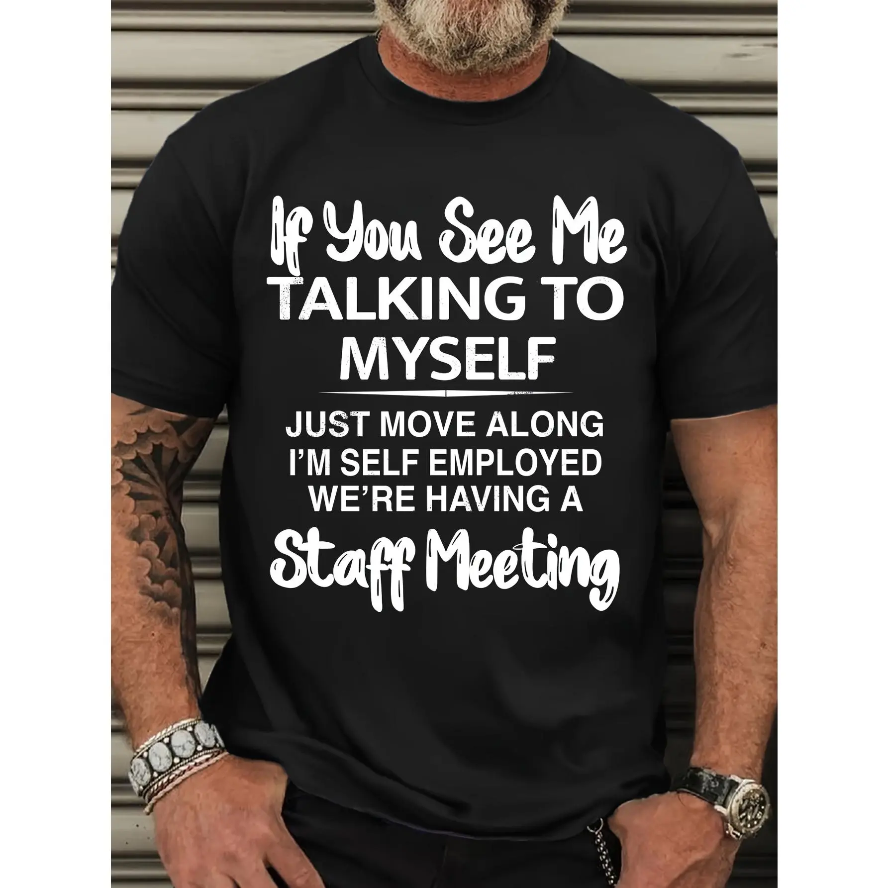 Plus Size Men's Cotton Baggy Short Sleeve Graphic T-shirt, "If You See Me Talking to Myself" Print, Summer Outdoor Sports Top