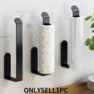 Space-saving self-adhesive wall-mounted tissue holder organizer - No-drill adhesive installation, heavy-duty plastic in black/white modern design, with suction cup installation for kitchen and bathroom, vertical storage for toilet paper