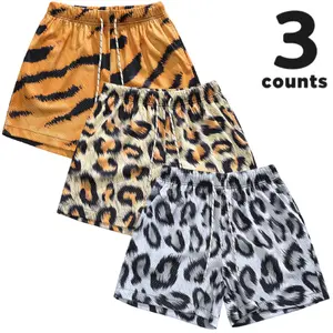 Y2K Men's 3-Pack Bold Animal Print Cargo Shorts - 7 Wild Patterns Including Leopard, Tiger, Cow Print & Paisley - Lightweight Quick-Dry Summer Beach Board Shorts with Elastic Waist & Drawstring - Streetwear Fashion for Raves, Festivals, Outdoor Activities