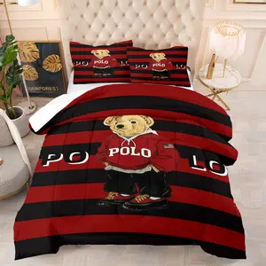 Teddy bear printed pattern bedding set, including 1 blanket and 1 or 2 pillowcases without pillowcases, soft children's or adult bedroom decoration gift