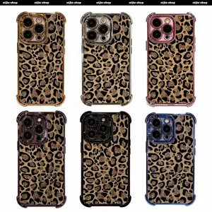High-end Shiny Brown Leopard pattern Four-Corner Shockproof vintage Phone Case Suitable for Apple iPhone 14/15/16/13/12/11 Pro Max,14/15/16 Plus,XR,XS,X – Perfect Gift for All Seasons