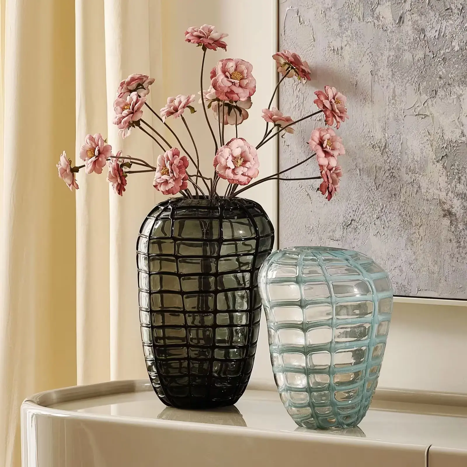 Z Gallerie Contra Decorative Luminous Glass Vase - Black-Dusty Blue, for Home Supplies Room Decor