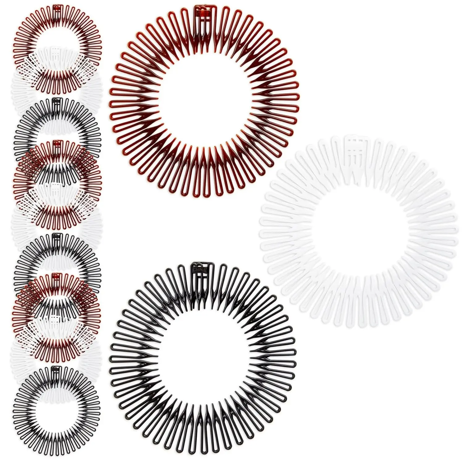 12 Pack 90s Zig Zag Style Circle Headbands with Teeth for Women's Hair Accessories 3 Assorted Colors Amber Black White Stretchable Comfortable Durable Easy To Apply