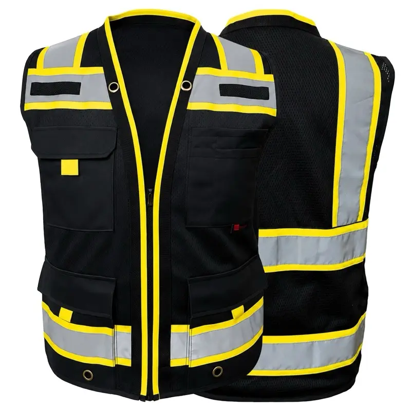 Superintendent Vest, High Visibility Reflective Safety, Mesh Safety Vest with Zipper and Multi Pockets (American Size)