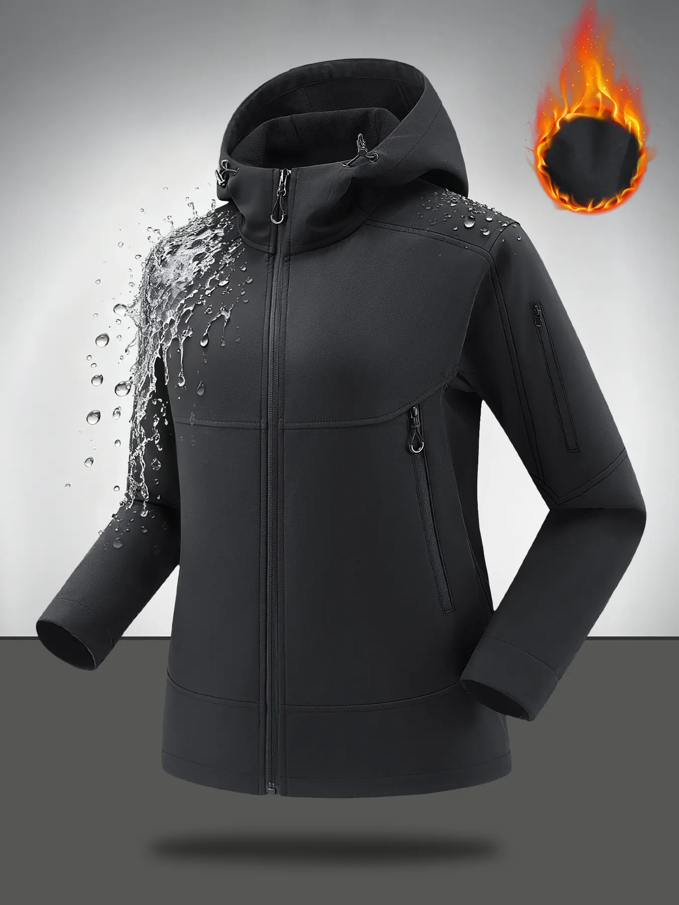Women's Winter Fleece Lined Softshell Jacket, Thick Warm Waterproof Windproof Hooded Hiking Coat with Zipper Pockets, Breathable Outdoor Gear, Waterproof Ski Jacket, Outdoor Wear