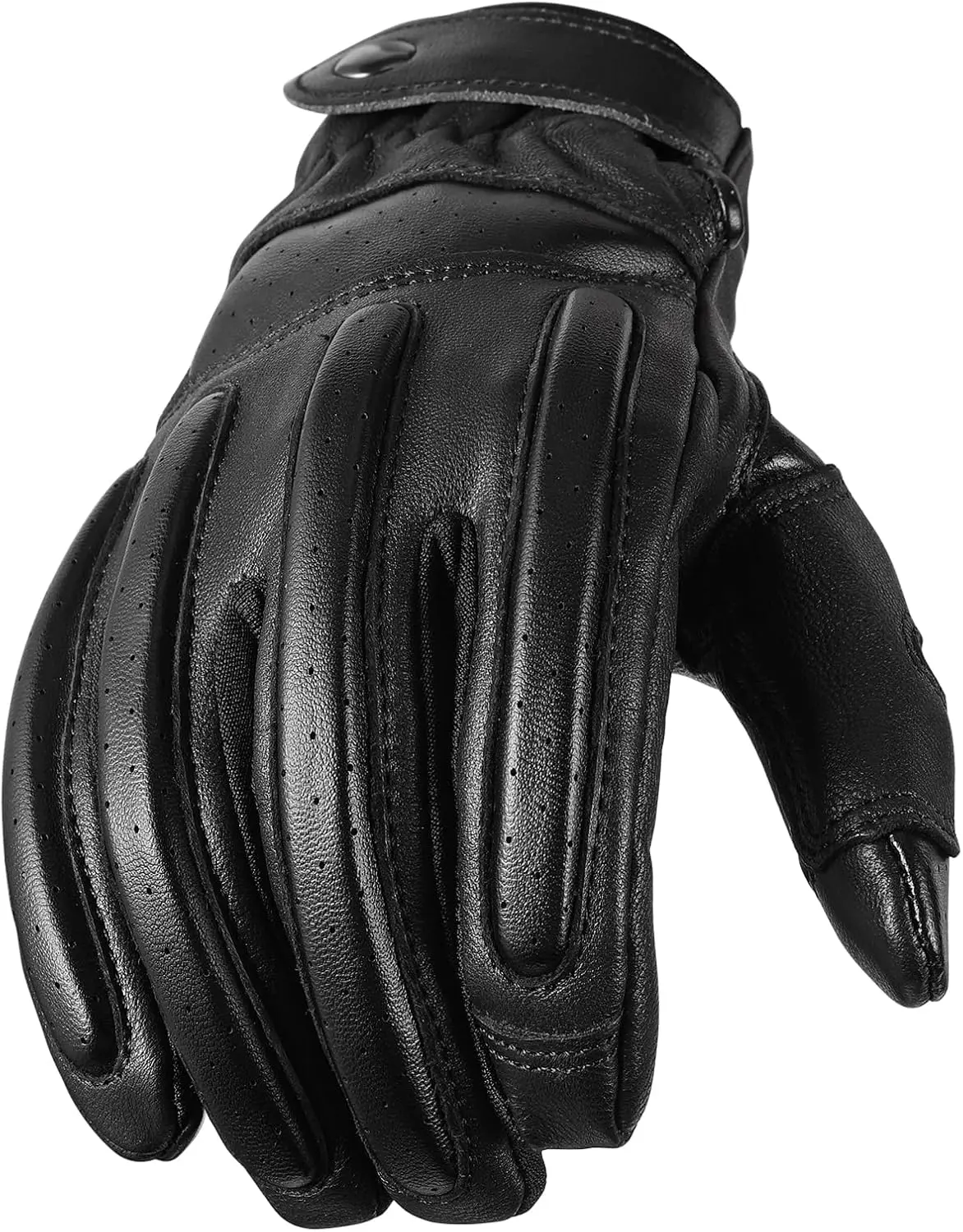 OZERO Men's Smooth Goatskin Motorcycle Gloves - Short-Cuffs, Touch Screen, Perforated Breathable Summer Gear with Reinforced Palm for Cruiser/Street Bikers