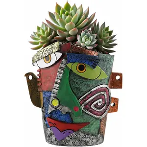 Picasso Abstract  Flower Pot,  Crafted Planter with Drainage Holes,Interesting Colorful Planter with Human ,for Indoor and Outdoor Botanical  decor (Frown)