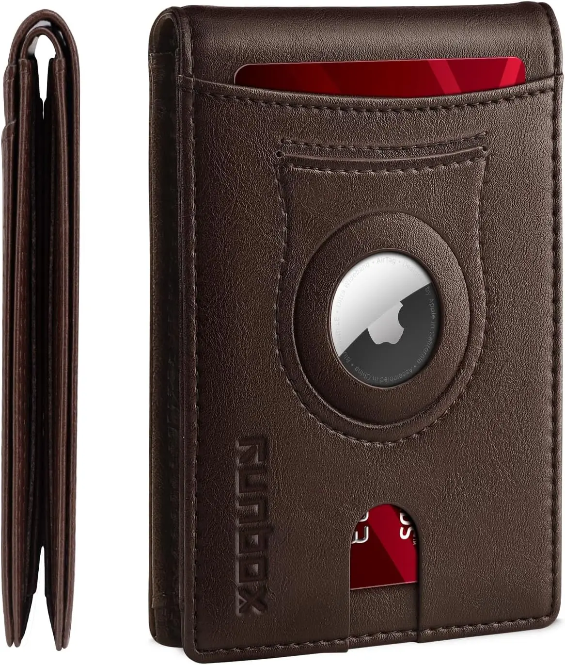 RUNBOX AirTag-Wallet-Mens-Slim-RFID Blocking Wallets Leather with Bill Compartment Air Tag Bifold Card Holder Wallet Gifts for Men Dad