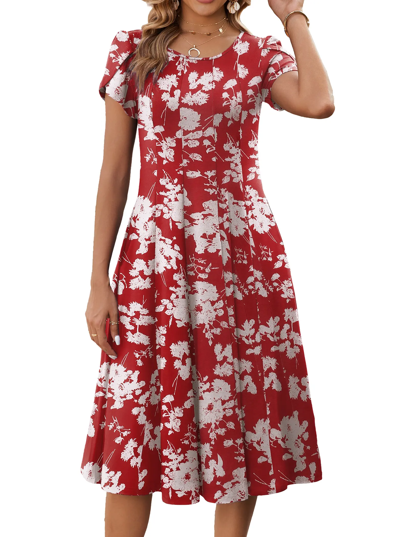 ZEAGOO Womens Summer Short Sleeve Dress Trendy 2025 A-Line Midi Dresses Casual Floral T-Shirt Dress with Pockets