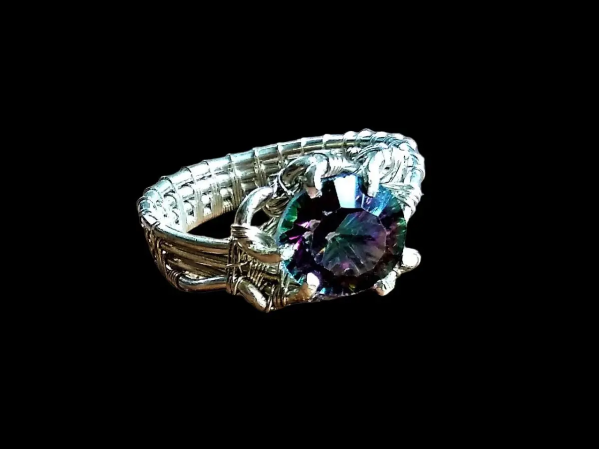 FAIRYTALE Sterling Silver Size 8 Mystic Rainbow Titanium Quartz Topaz Elven Elvish Genuine Gemstone Fantasy Magical Wire Wrapped Ring