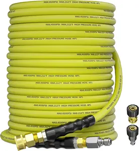 Summervibes POHIR 100FT x 5/16" Rubber Pressure Washer Hose, 4500PSI Kink-Resistant Steel Wire Braided, Cold & Hot Water (248°F) Compatible, with Swivel Quick Connect & 2 M22-14mm Adapters