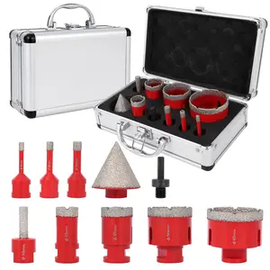 GARVEE 10 Pcs Diamond Core Drill Bit Set with Various Sizes (6-65MM), Includes Finger Drill Bit, Chamfer Drill Bit, and Hexagonal Shank Adapter for Porcelain, Marble, Ceramic, Granite Tile Drilling