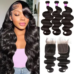 Tinashe Human Hair Bundles & 5x5 HD Lace Closure Double Drawn Straight & Body Wave & Deep Wave Bundles Double Machine Weft