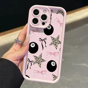 High Bamboo Leopard Print Star Bow 8 Ball Pattern Tpu Anti-Drop Full Coverage Case, Gift for Girlfriend, Elderly, Lover, Compatible with iPhone