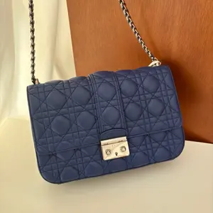 Pre-owned Dior leather Shoulder Bags miss blue medium lambskin shoulder bag
