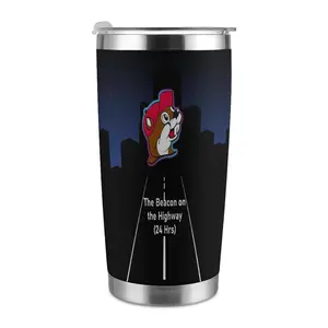 The Beacon on the Highway 20oz Tumbler, Buc-ees Inspired Texas Road Trip Travel Mug, Retro Night Drive Aesthetic Coffee Cup, Neon Beaver Logo Skyline Design, Best Gift for Road Trip Lovers, Sleek Black Southern Style Water Bottle