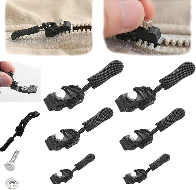 6-Pack (2*Large, 2*Medium, 2*Small) Universal Zipper Repair Tool, outdoor detachable zipper piller,Universal Zipper Repair Replacement Head Universal